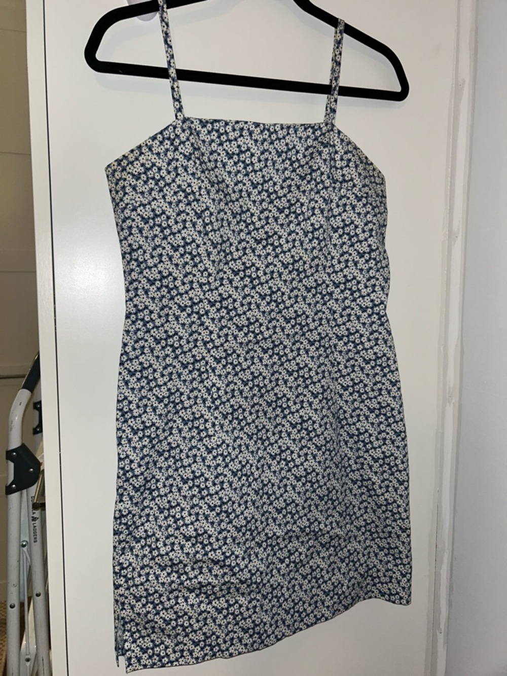 Blue and White Floral Spaghetti-Strap Mini Dress